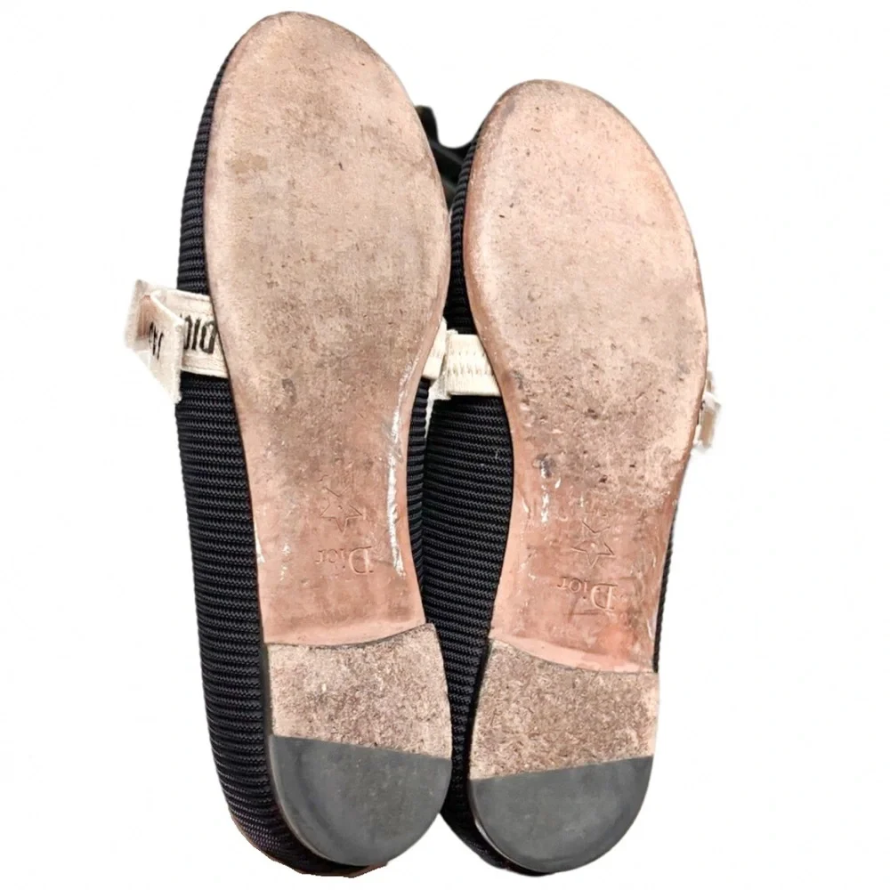 Dior J’Adior Two-Toned Black Fabric Ribbon Logo Mary Jane Ballet Flats - Picture 5 of 5